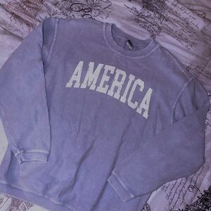 LIKE NEW! Chicka-D “America” Light Blue Corded Oversized Lightweight Sweatshirt